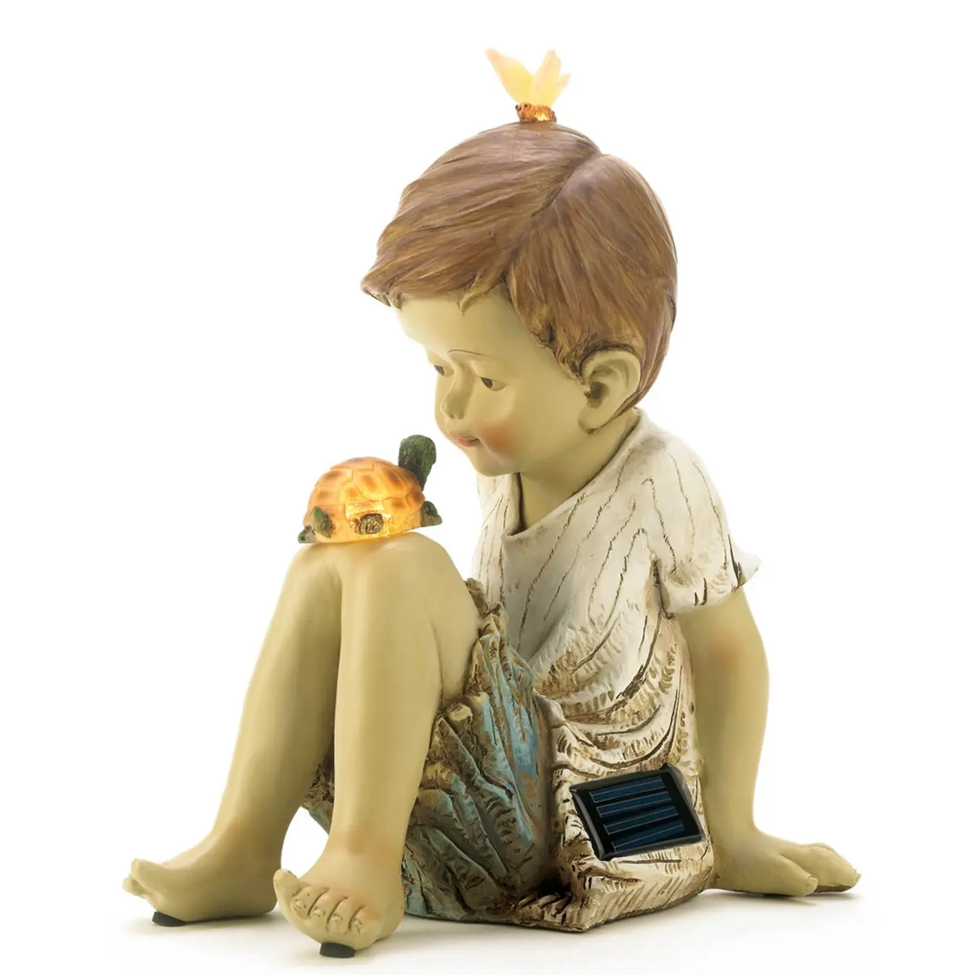 

Accent Plus Making FriendsLittle Boy with Turtle Solar Garden Light Statue Made Of Durable Polyresin Solar Panel LED Light