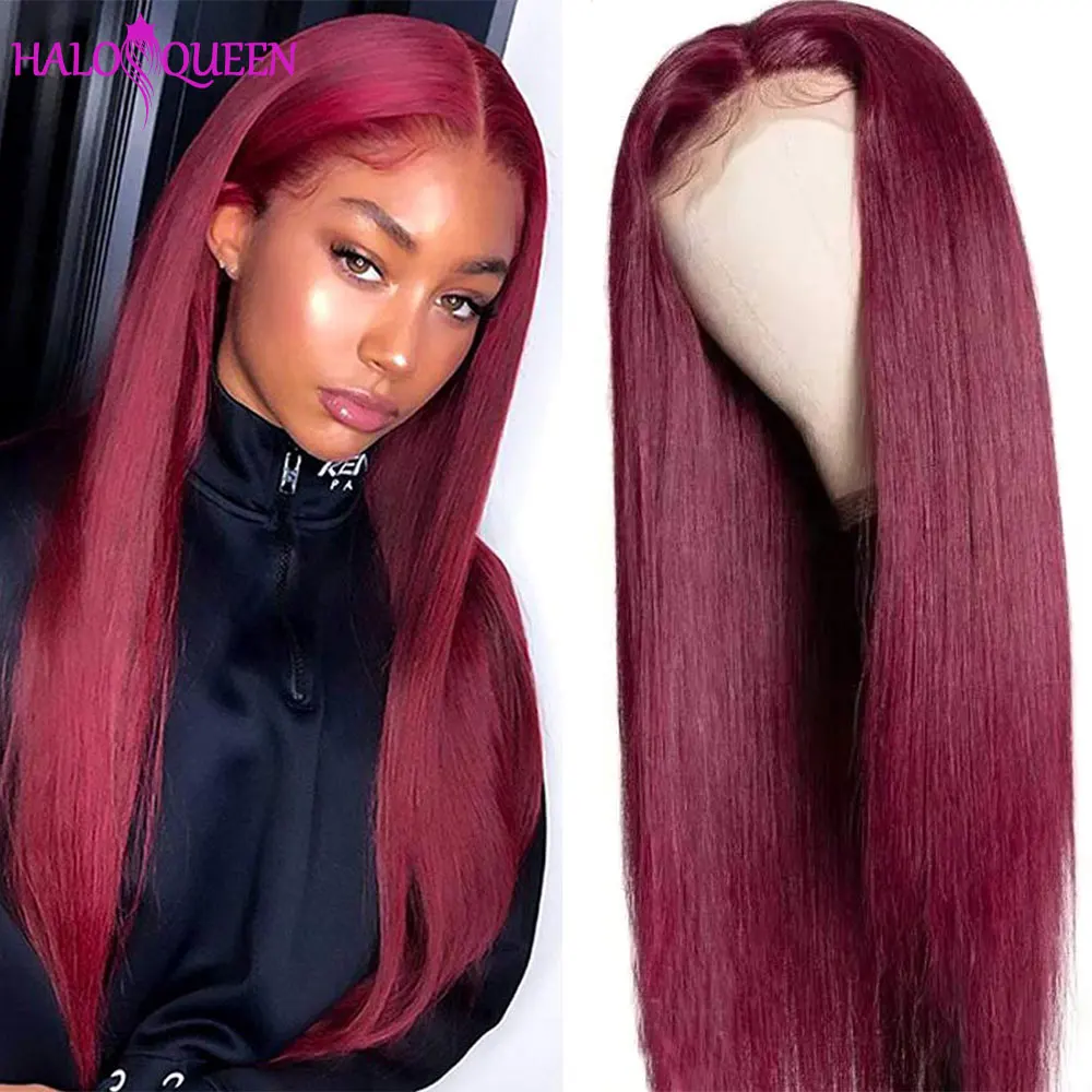 

99J Lace Front Wig 13x4 Red Lace Front Human Hair Wigs Pre Plucked With Baby Hair Brazilian Straight Closure Wig 180 Density