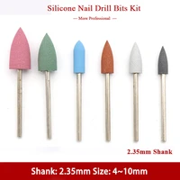 6pcsset 410mm silicone milling cutters for manicure nail drill bit kit electric removing gel polishing clean rotary tool