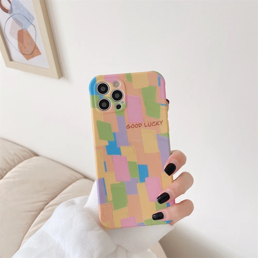

Art Abstract Geometry INS Style Phone Case For iPhone 12 13 11 Pro Max XR XS Max X 7 8 Plus SE 2 12Mini 12Pro 11 Graffiti Cover