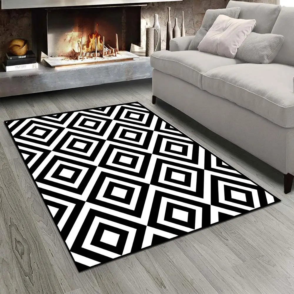 

Else Black White Geometric Vintage Tiles 3d Print Non Slip Microfiber Living Room Modern Carpet Washable Area Rug Mat