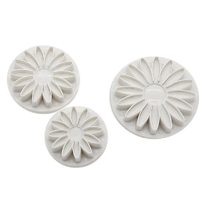 

(6set/Lot)Free Shipping FDA High Quality Plastic 3pcs Sunflower Shape Fondant Plunger Cutters Mold Set