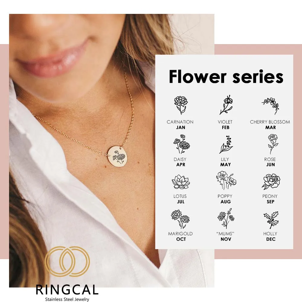 

Ringcal Customized 316L Stainless Steel Floral Necklace Birth Rose Flower Pendant Necklace Dainty Necklace Women Wife Jewelry