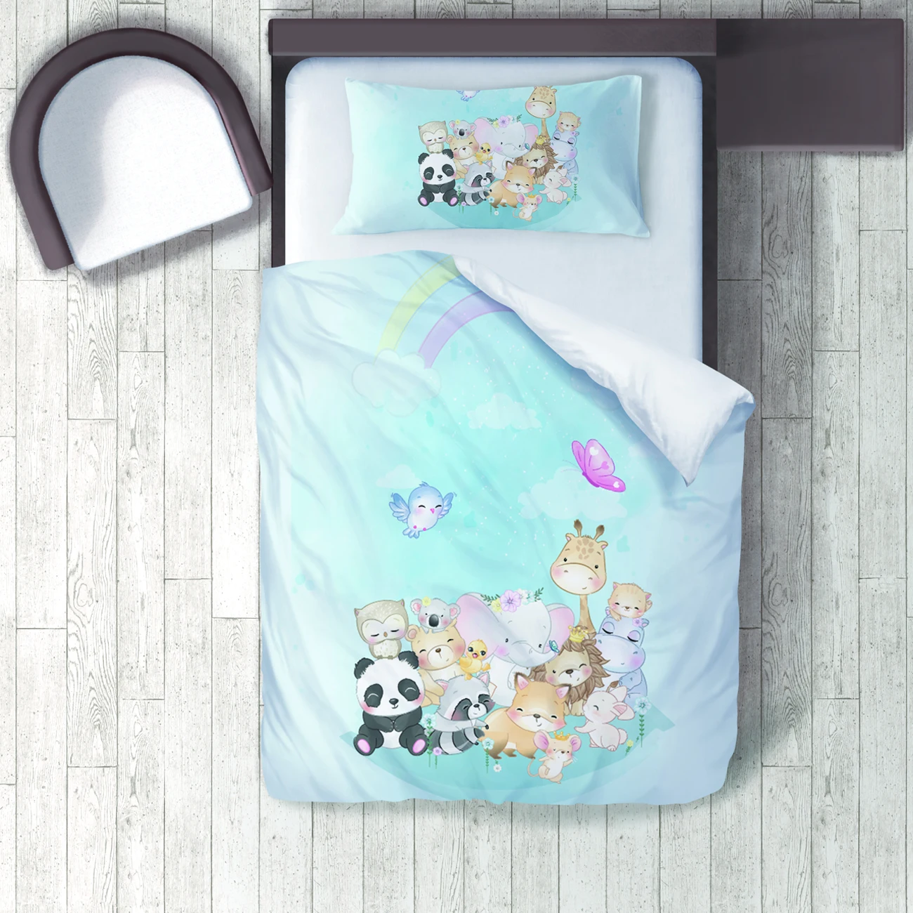 

Duvet Cover Set Bedding Set Pillow Case for Baby and Kids Room 3D Printed Light Blue Animals Panda Raccoon Model 244