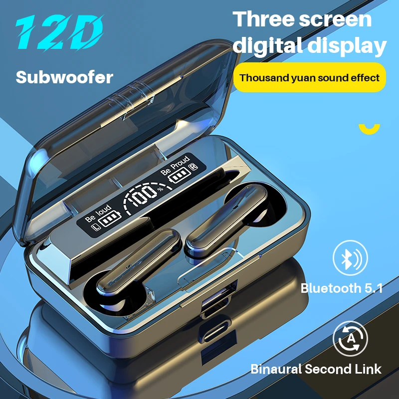 Новинка 5 1 TWS Bluetooth наушники с зарядным устройством беспроводные 12D спортивные