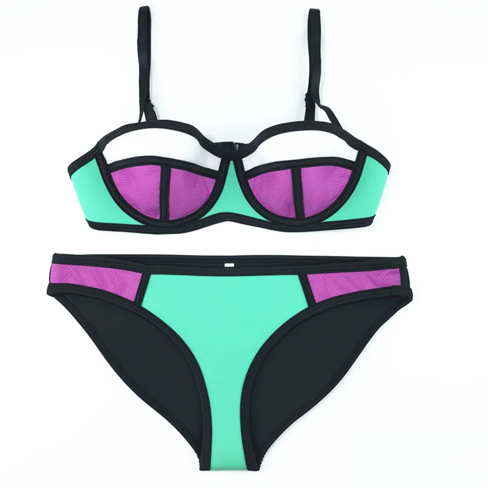 

2022 Summer Bikini Set 2PC Beach Style Patchwork Swimsuit For Women High Waist Sexy Swimwear Padded Bikini Top + Thong Pants New