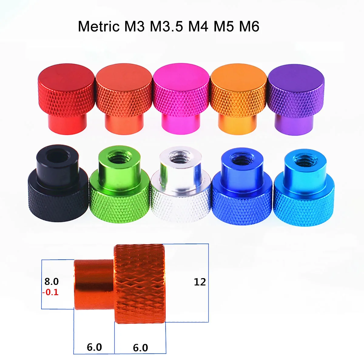 

3Pcs M3 M3.5 M4 M5 M6 Blind Hole Hand Tighten Nut Anodized Aluminum Knurled Head High Step Thumb Nut For RC Models
