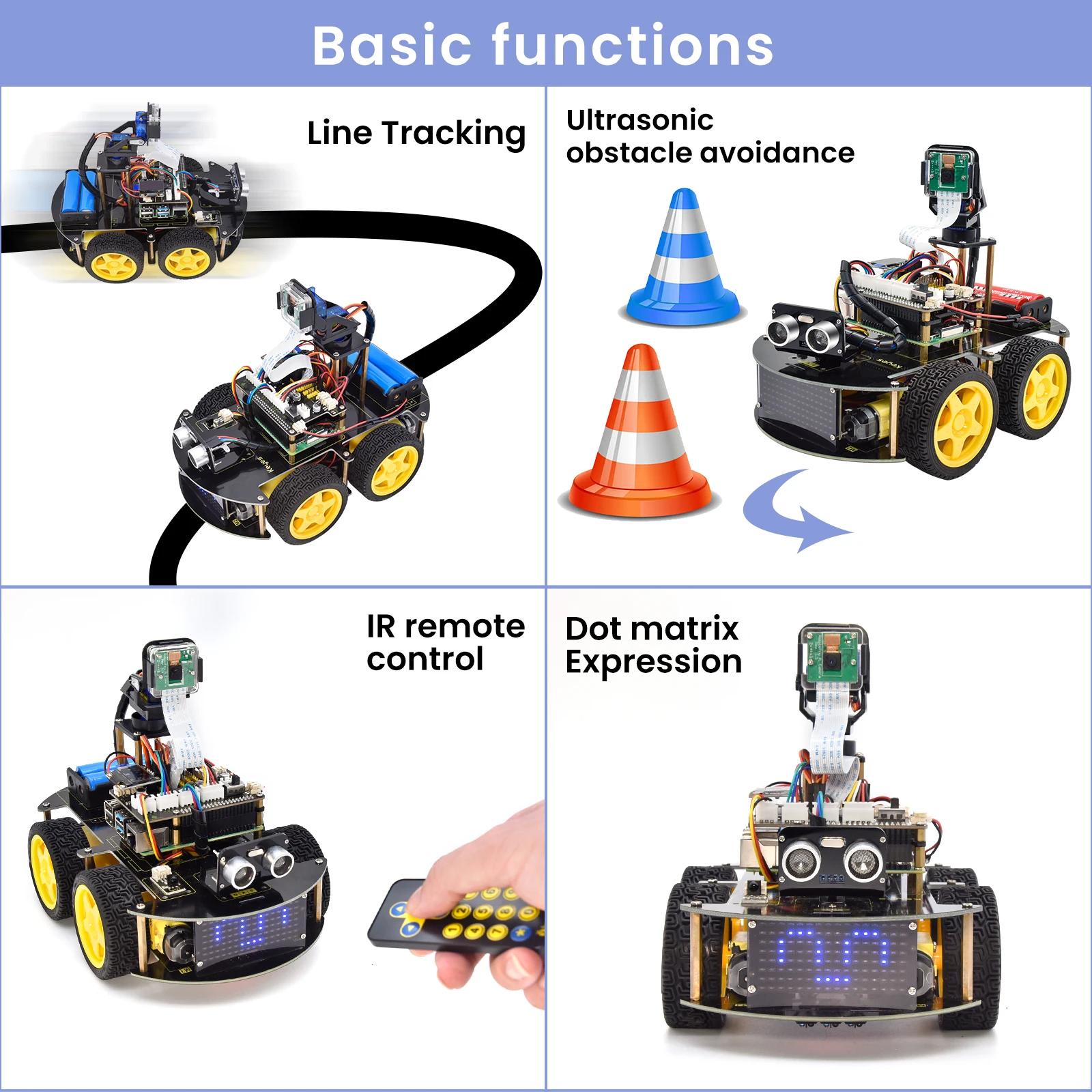Keyestudio Raspberry Pi 4B Robot Car + модуль камеры 5 мегапикселей программирование Python для (без