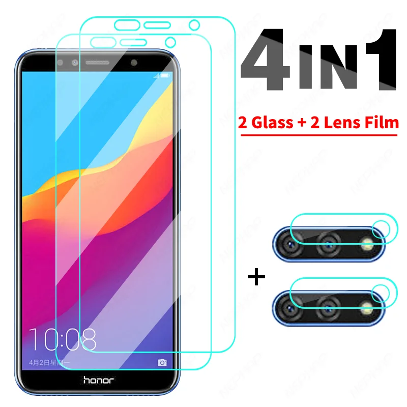

Закаленное стекло с полным покрытием 4 в 1 для Huawei Honor 7A 7C 7S 7X, пленка для объектива камеры Honor 8X, 8A, 8C, 8S, защитная пленка для экрана