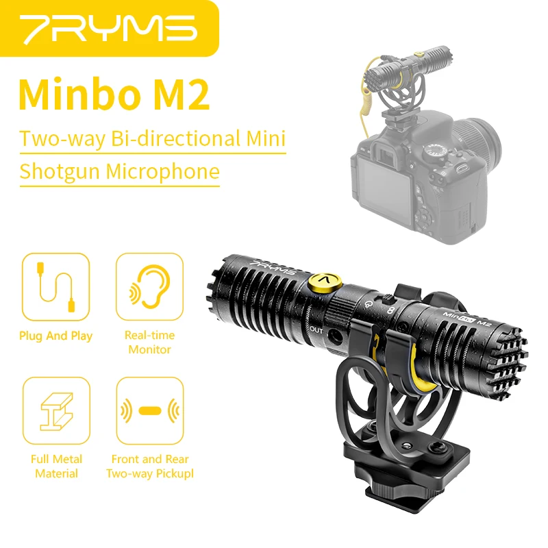 Микрофон 7ryms MinBo M2 Shotgun двухсторонний мини-микрофон для DSLR-камеры видеокамеры