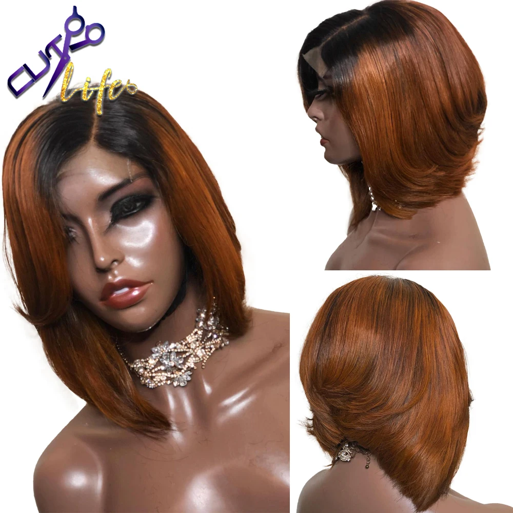 

Honey Blonde 13X4 Lace Front Wig Human Hair Wigs Short Bob 4X4 Lace Closure Wig For Black Women Ombre Straight Remy Brazilian