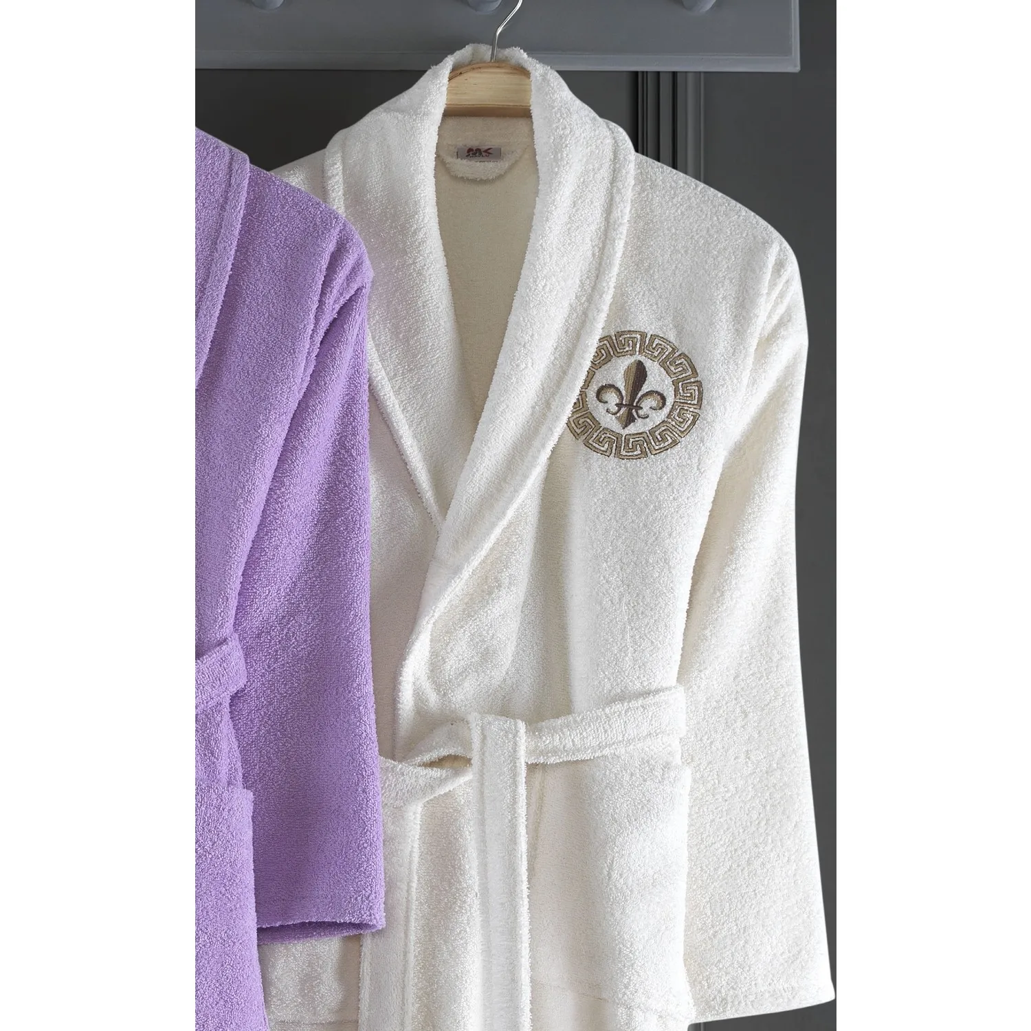 Delmy Embroidered Cotton 4 Piece Family Bathrobe Set Lilac-Gray Man Women Team 2021 Trend Fashion Textile Design Fabric silk Quality