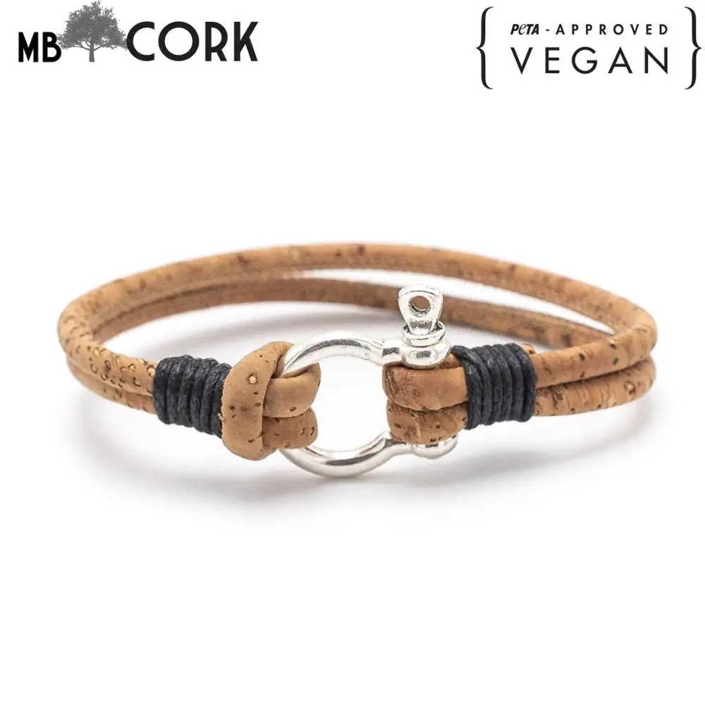 Натуральный пробковый мужской подковообразный браслет ручной работы