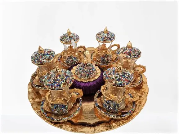 

WONDERFUL AMAZİNG Turkey authentic kitchen decor six-person beverage set and rectangular tray and lidded Turkish.
