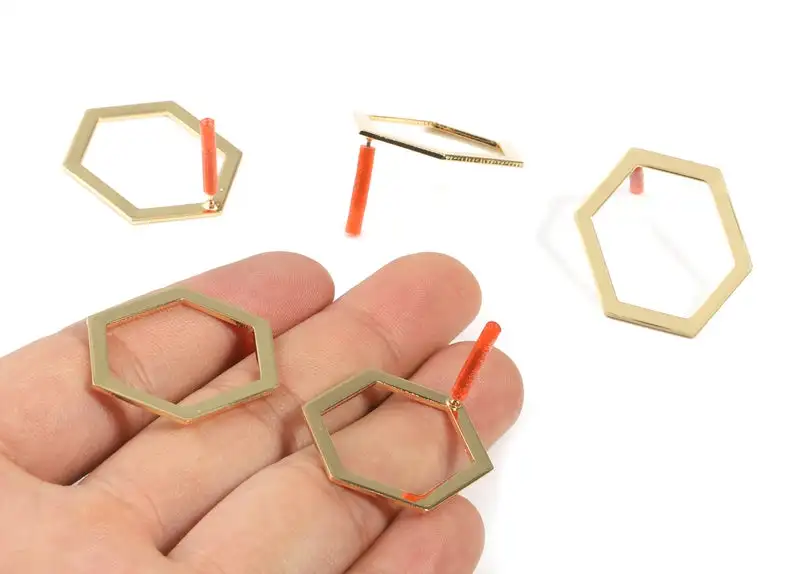 

Brass Hexagon Earring Post - Brass Hexagon Stud - Gold Tone Plated Brass - Jewelry Supplies - 4Pcs/Lot - 33x24x1mm - PP3024