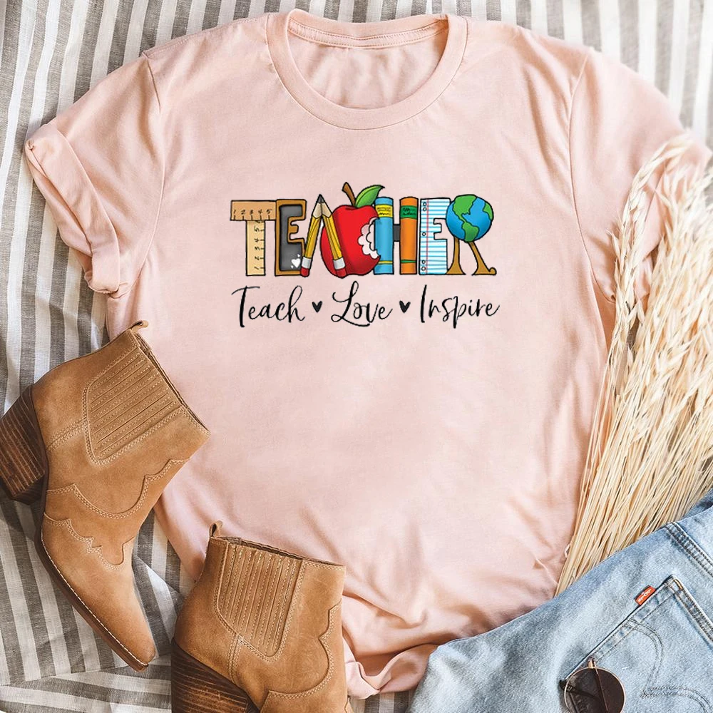 2021 New Arrived Teach Love Inspire Women Tops Female Inspirational Teacher Casual Tshirt Unisex Teachers ' Day Gift Fashion Tee