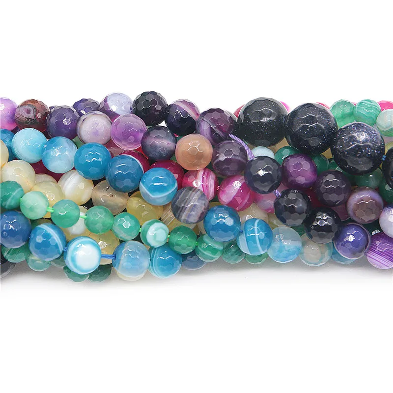 

Multi-Color Natural Stone Striped Bandded Agate Loose Beads Faceted Round 6- 10mm Dyed DIY Material Jewelry Making Findings