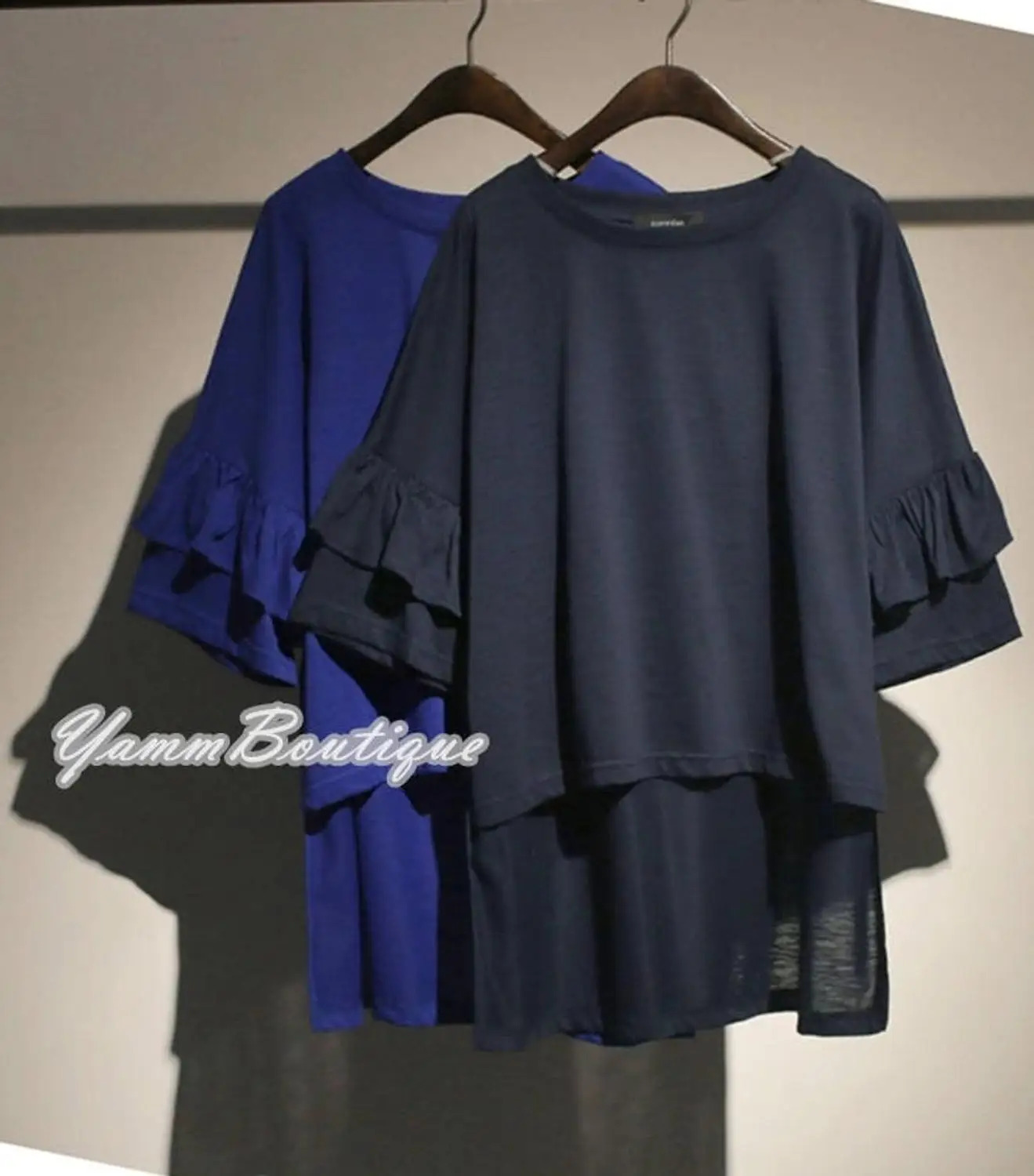 

Frilled Sleeve Women Asymmetric Cut Side Slit Top Tshirt