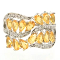 21x16mm delicate fine cut big golden citrine pink kunzite white cz women dating silver rings