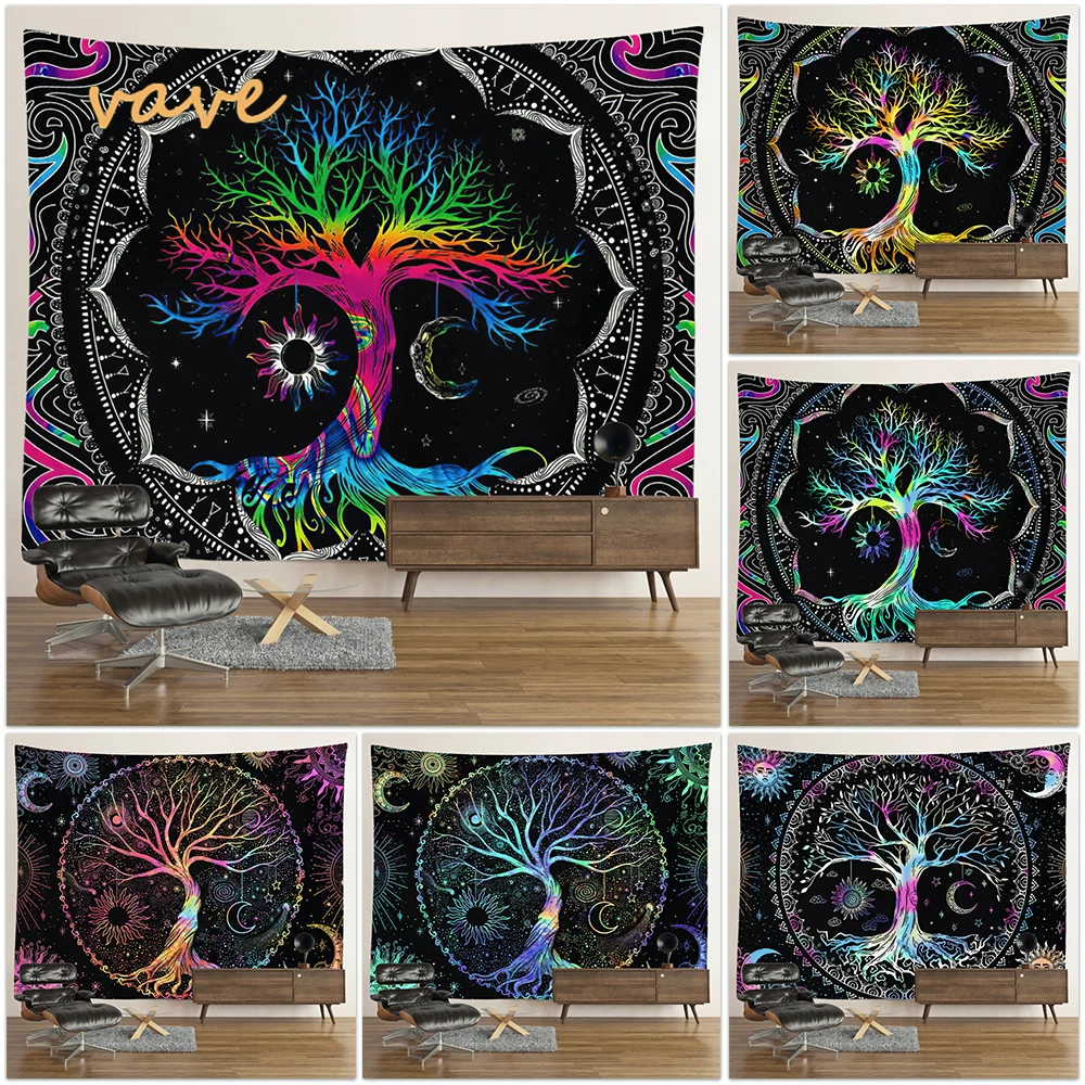 

Trippy Psychedelic Tree of Life Tapestry Wall Hanging Room Decor Aesthetic Mandala Hippie Witchcraft Boho Sun Moon Tapestries