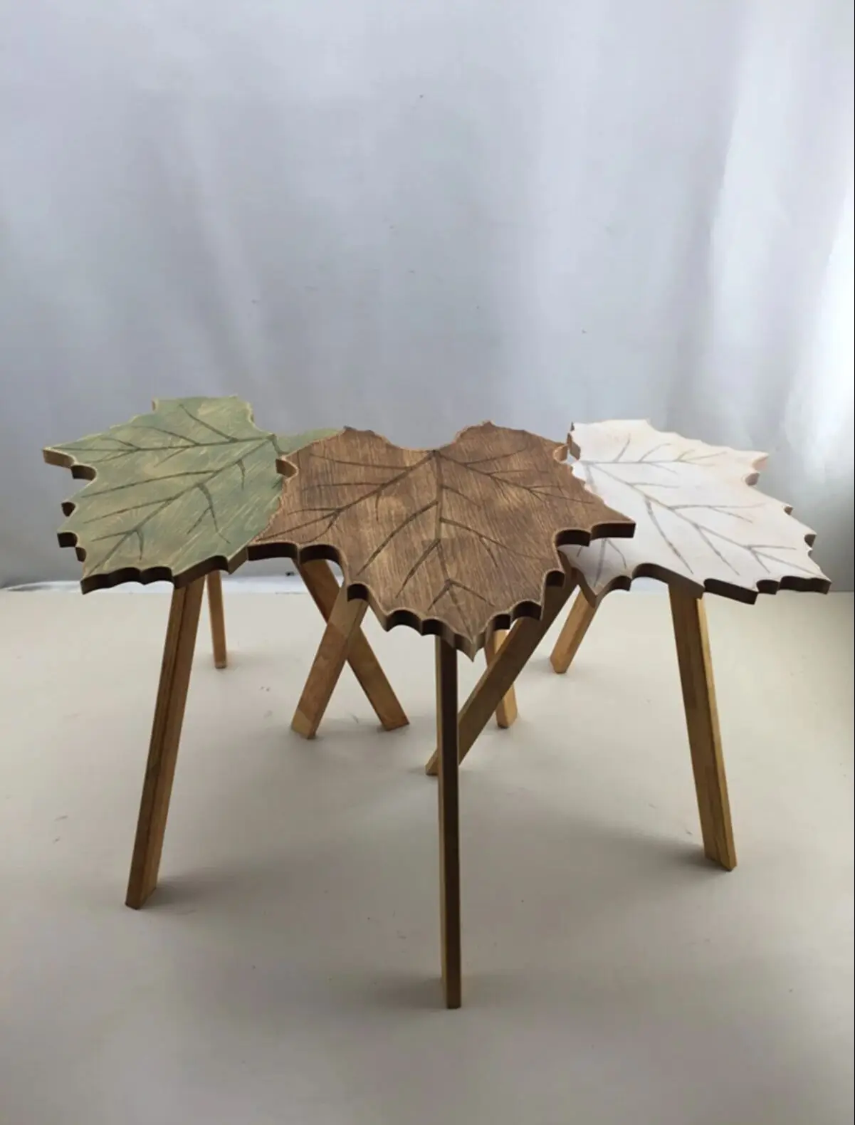 

Leaf Shape Table Modern 3 Pieces Scandinavian Style Black Metal Leg De-Mounted Side Table Coffee Service Nested Table Special