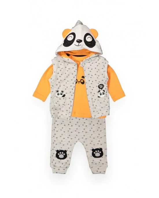 

Мужской, детский, с принтом панды, 3parça Yelekli, с капюшоном, оранжевый, для 3-24 месяцев, костюм