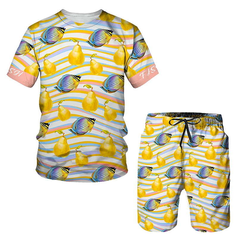 

Fruits Are Covered with 3D Printing T-shirt Short Pants Suit Summer Unisex Couple Shirt Sports Two-piece Large Size Quick-drying