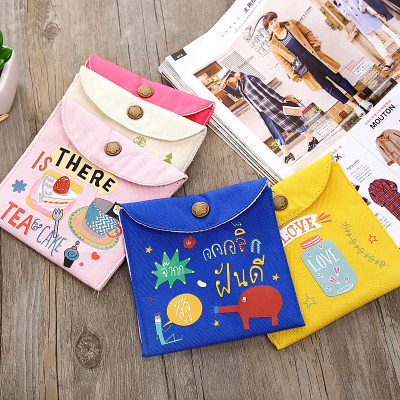 Милая мультяшная сумка для хранения гигиенических прокладок Холщовый мешочек