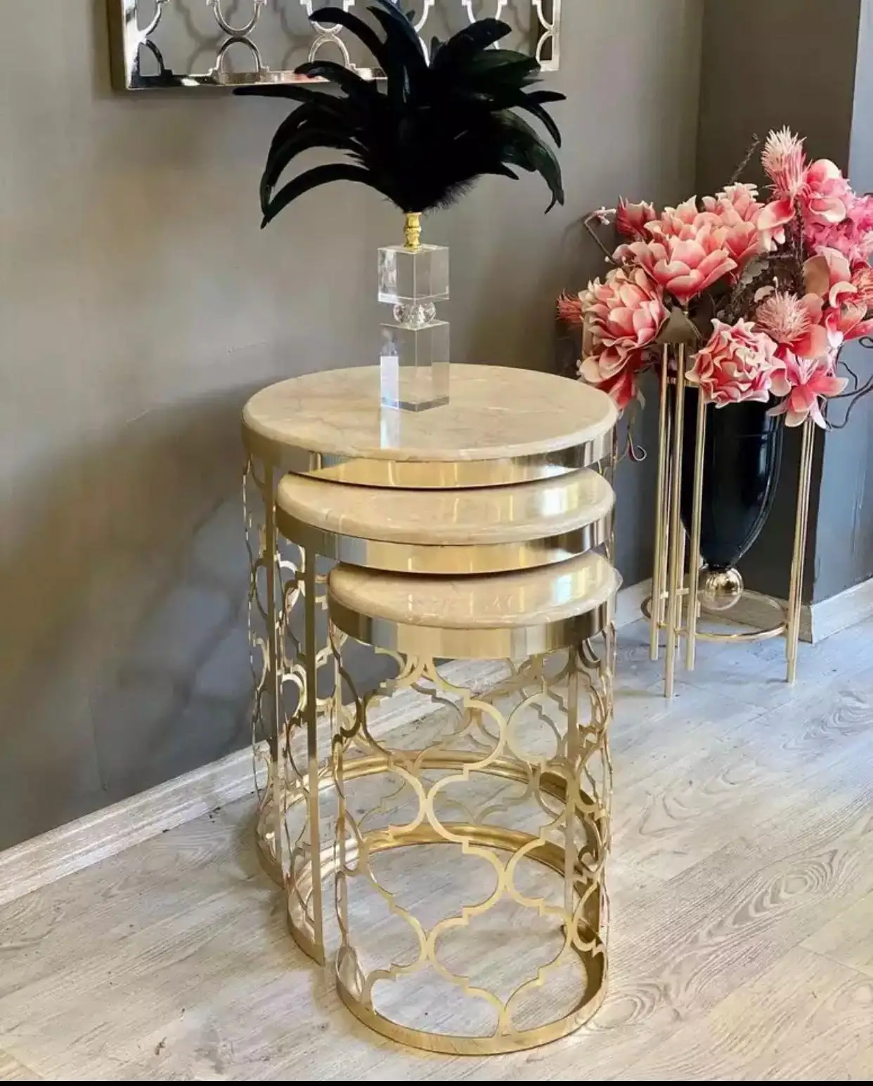 Современный кофейный столик из 3 предметов нержавеющей стали с оттоманным