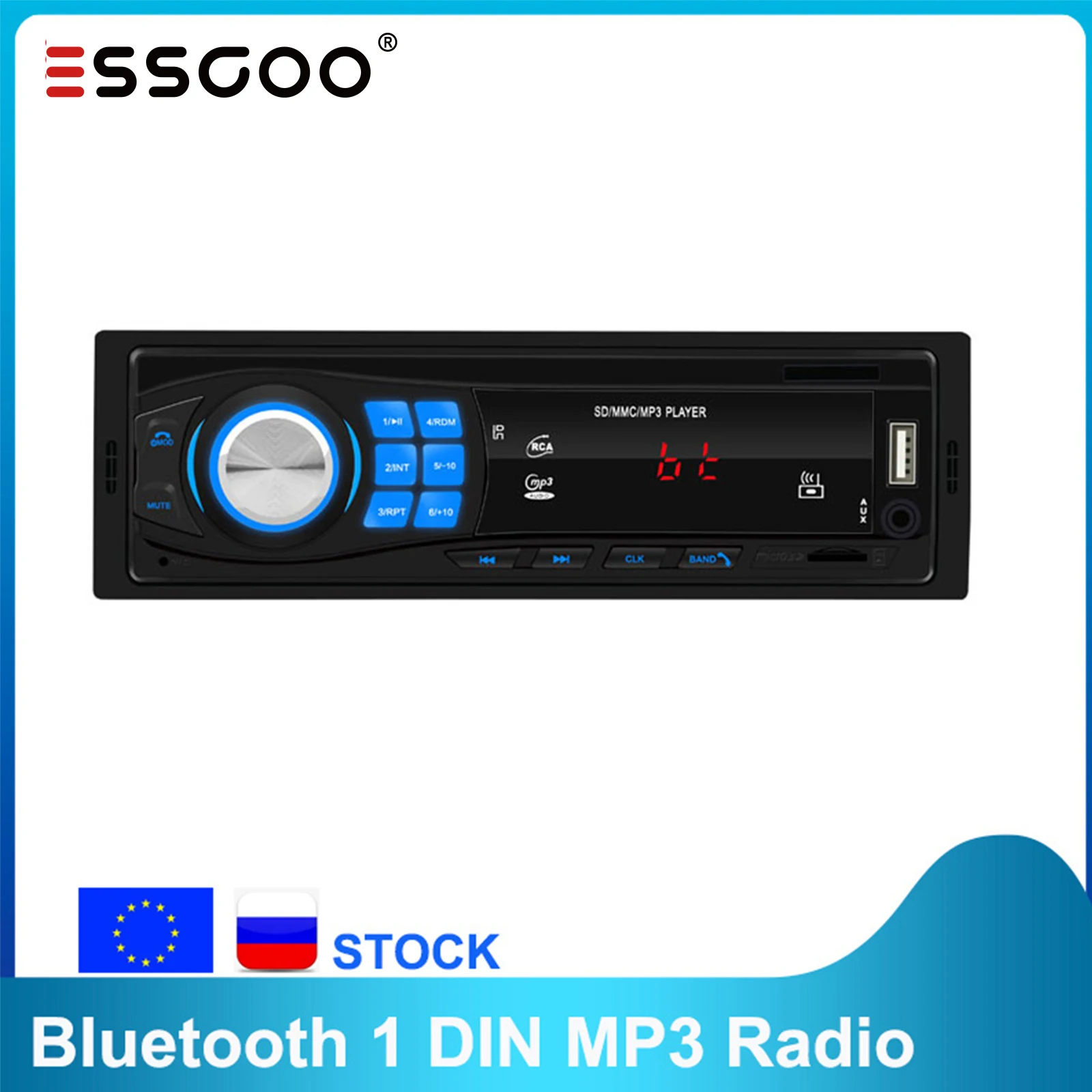

Автомагнитола ESSGOO, стерео-система в приборной панели, с поддержкой Bluetooth, Mp3, USB, WMA, Aux, Типоразмер 1 Din
