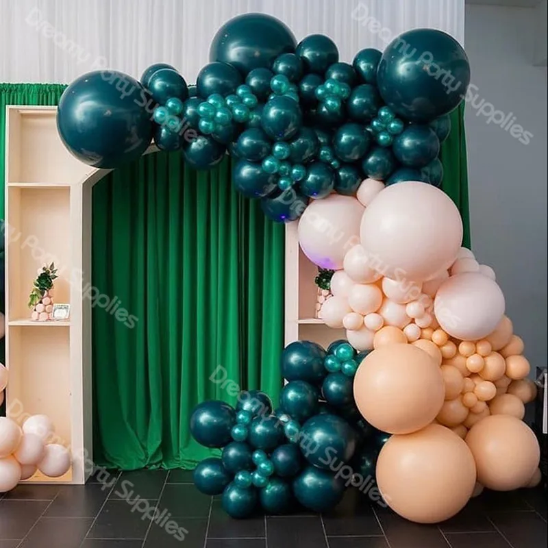 

195 шт шаров арочный Комплект двойной Слои Макарон латексные воздушные шары гирлянда темно-сине-зеленого цвета на свадьбу и День рождения Baby ...