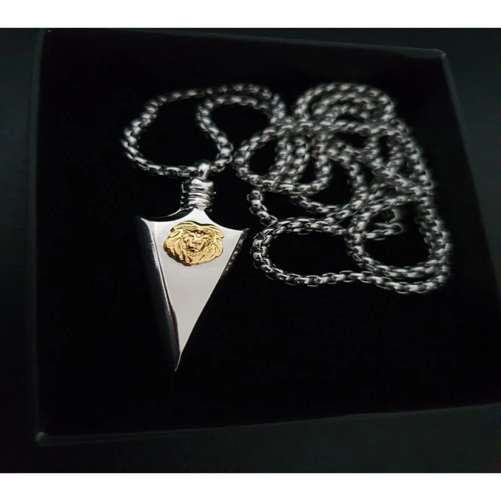 

Men's Fashion Jewelry Stainless Steel Punk Retro Jewelry Arrow Head Necklace Long Chain Lion, Star, Mariana Figured Necklace