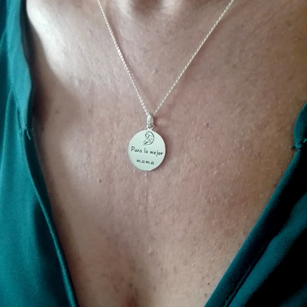 Alylosilver воротник Colgante Medalla Madre Para La Mejor Mama Plata De Ley Mujer Incluye Cadena и Estuche gift | Украшения