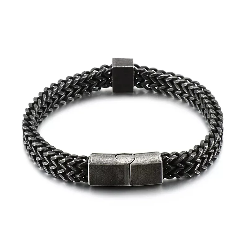 

Vintage Stainless Steel Brushed Link Chain Bracelet For Men