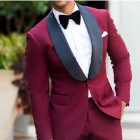 new burgundy wedding tuxedos black shawl lapel mens business 2 pieces best man suit jacket pants bowgroomsmen suits