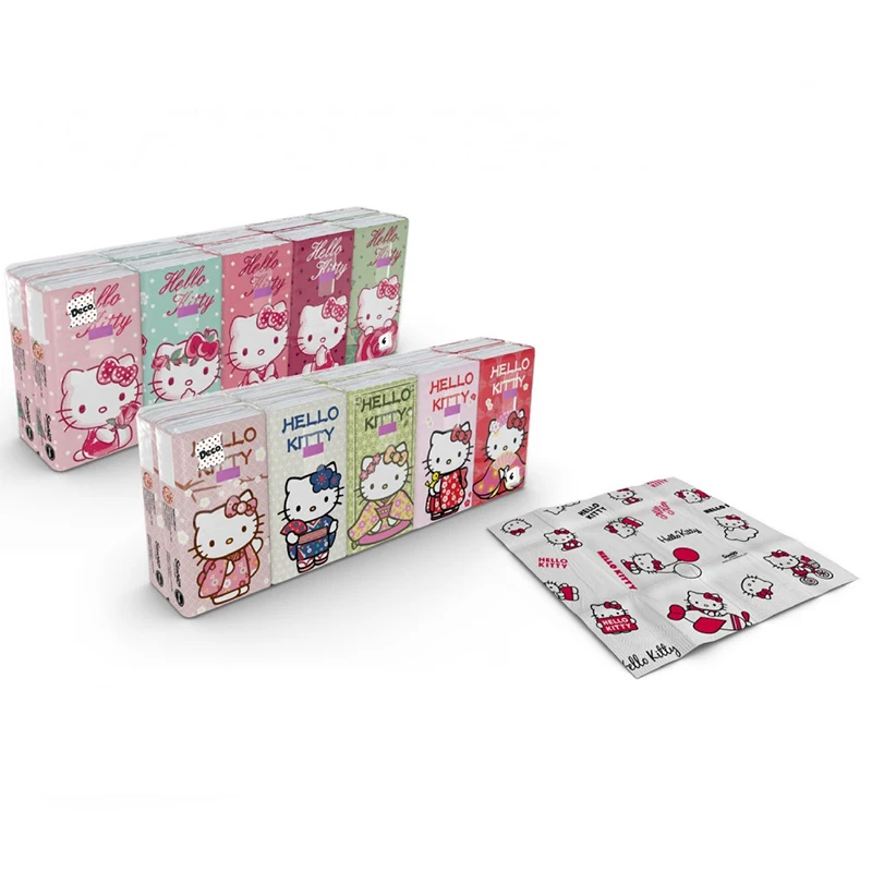 Kghlk-hs-01 paper scarves &quotHello Kitty" 4-layer 10 packs 9 sheets 21x21 cm 238 grams | Красота и здоровье