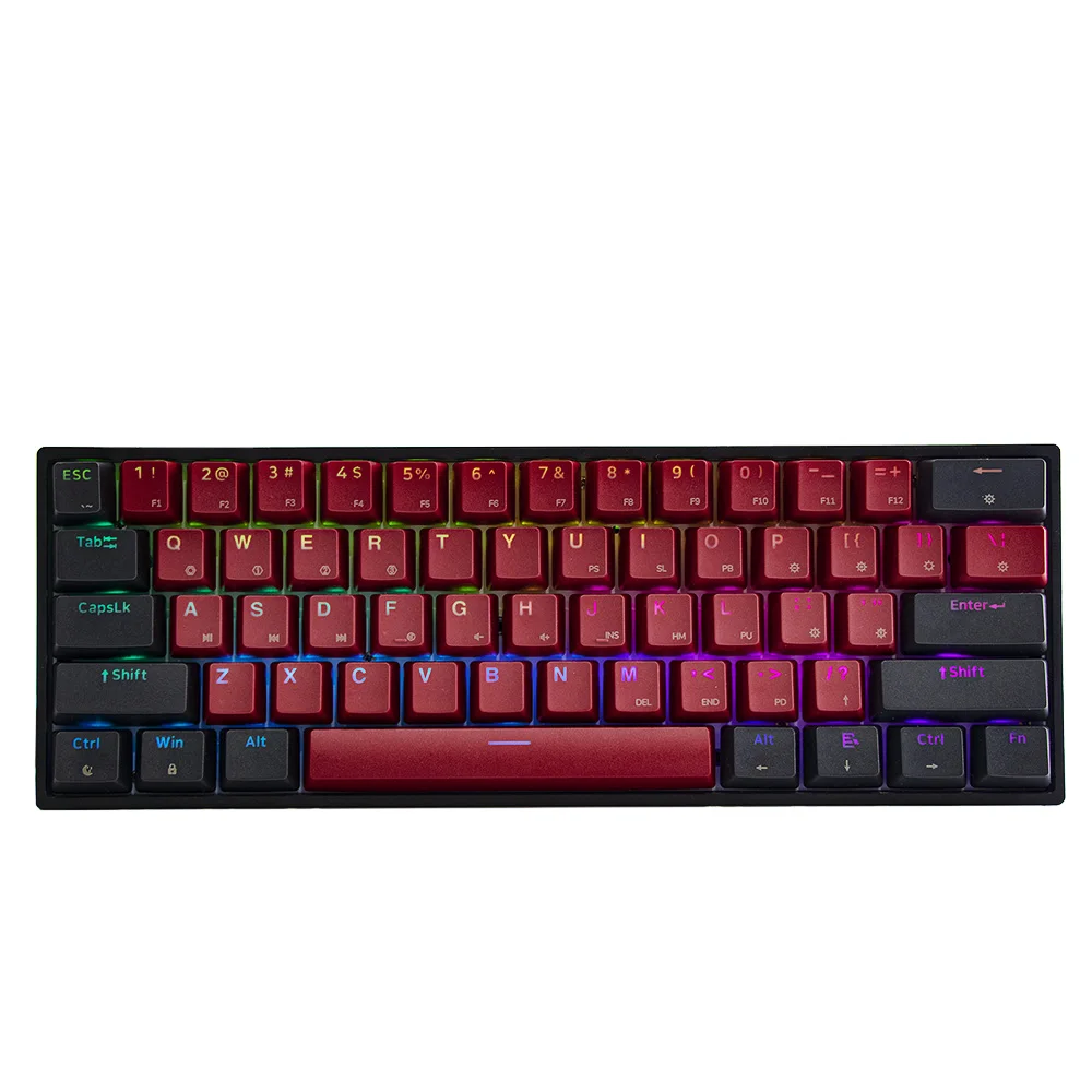 Epomaker GK61 Red 61 Keys 60% Hot Swappable RGB Wired Mechanical Gaming Keyboard Programmable NKRO Shine Through Doubleshot PBT