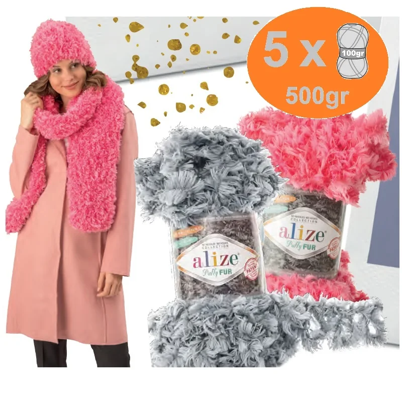 Искусственный пушистый мех 5x100gr пряжа % 100 полиэстер без игл коллекция крючков