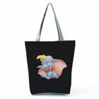 Дамбо Печатных Сумочка Disney слон высокое Ёмкость сумка черный пляжная сумка женская сумка на плечо, сумка для покупок с персонажем из мультфильма пользовательского образца
