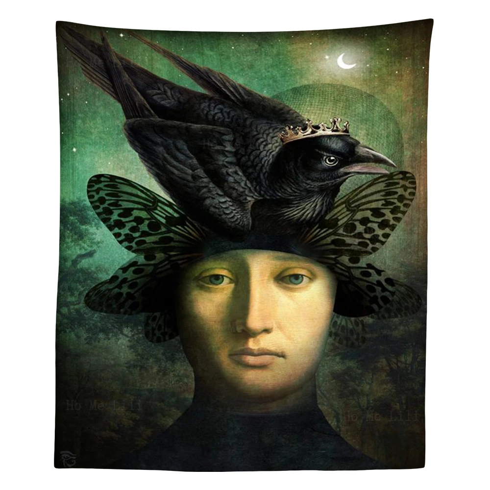 

Pop Surrealism Raven King Creative Sculpture Vineyard Sleep Butterflies Dream Rose Fantasy Tapestry By Ho Me Lili For Home Decor