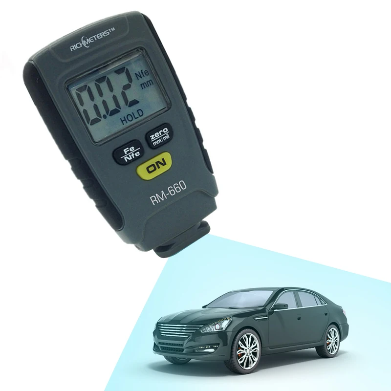 Автомобильный измеритель толщины краски, измеритель лака RM660, цифровой измеритель толщины покрытия, портативный дизайн, железное основание, не железо, алюминий
