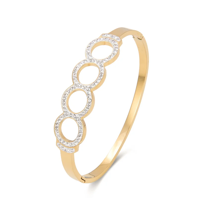 

FYSARA New Popular Elegant Rose Gold Titanium Steel Bracelet Girl Creative Hollow Zircon Round Geometric Couple Bracelet Jewelry