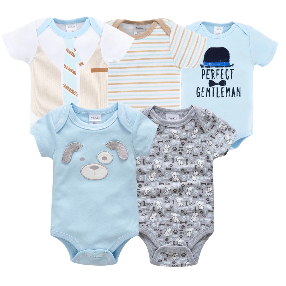 

Kavkas 5PCS/Lot Summer Baby Boys Girls Clothes Sets Gentlemen Bodysuits Kids Outfit Newborn Infant Jumpsuit Roupas De Bebe 0-12M
