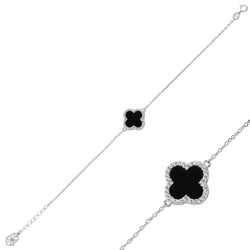 Серебряный 925 пробы Браслет из фианита с четырехлистным клевером|Гибкие и