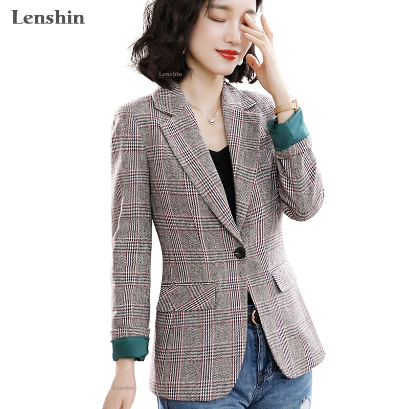Женское клетчатое пальто Lenshin винтажное в английском стиле с карманами куртка на