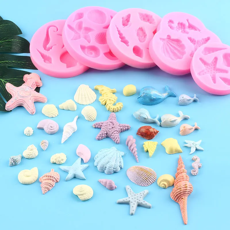 

Силиконовая форма для тематических тортов океанской серии, искусственная кожа, формы для шоколада с морскими звездами, полимерная фотоформ...