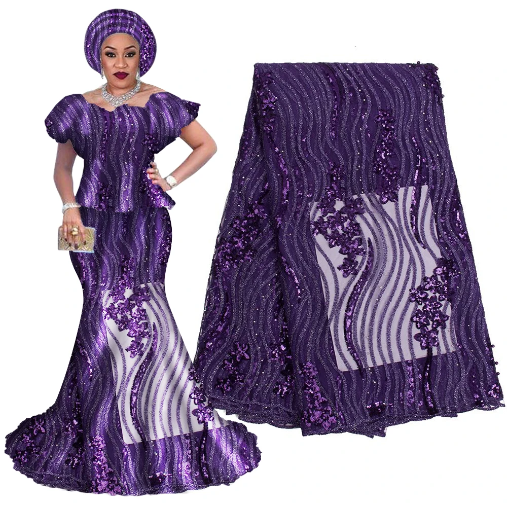2019 French velvet Sequins Lace Fabric High Quality African Tulle Embroidery For Nigeria Party Dress | Аксессуары для одежды