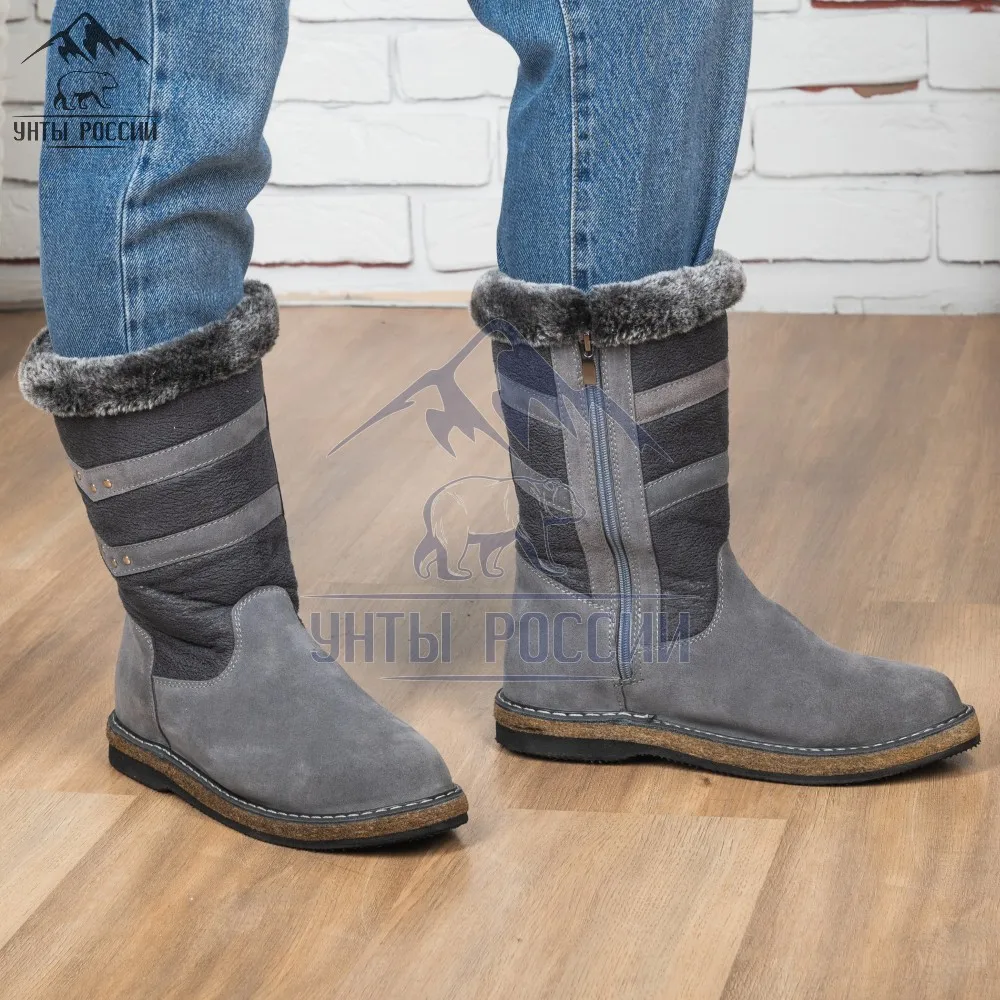 Сапоги зимние женские с замком натуральная замша и мех на овчине черный