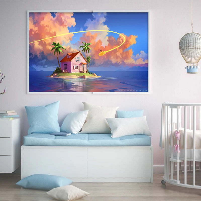 dragon ball goku kame house oil painting art poster canvas painting kids bedroom decor living room wall decoration cudros free global shipping