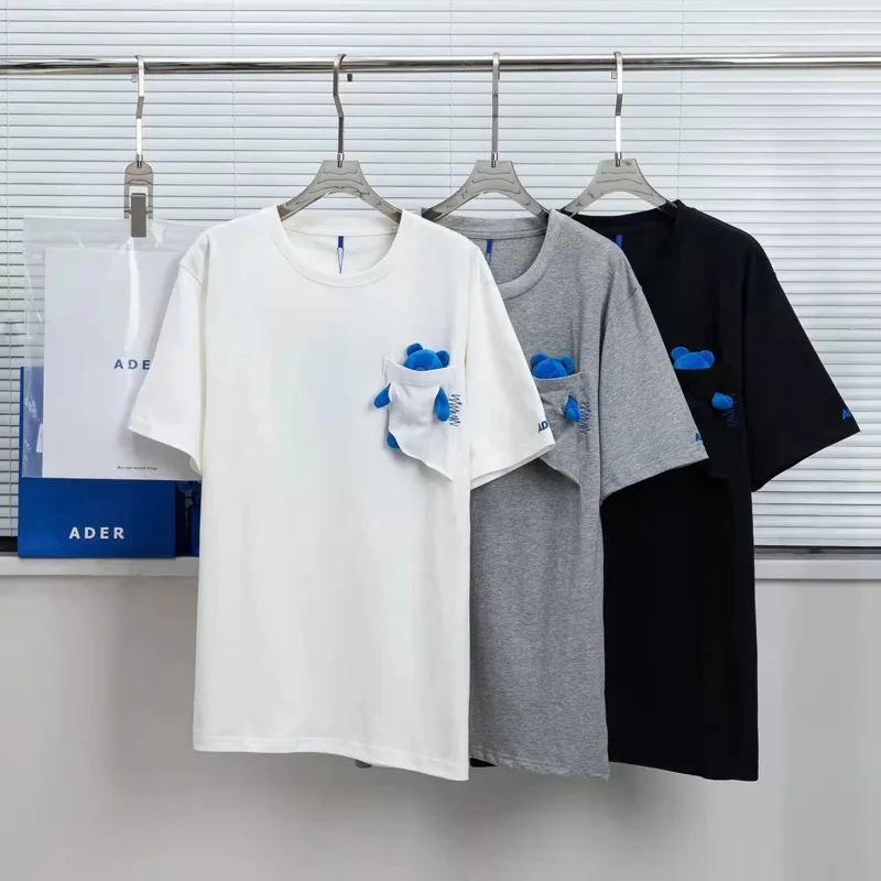 

Ader Error Pocket Blue Bear T Shirt MEN WOMEN High Street Casual Cotton Loose Adererror T-Shirt Back Embroidery Bear Tag Label